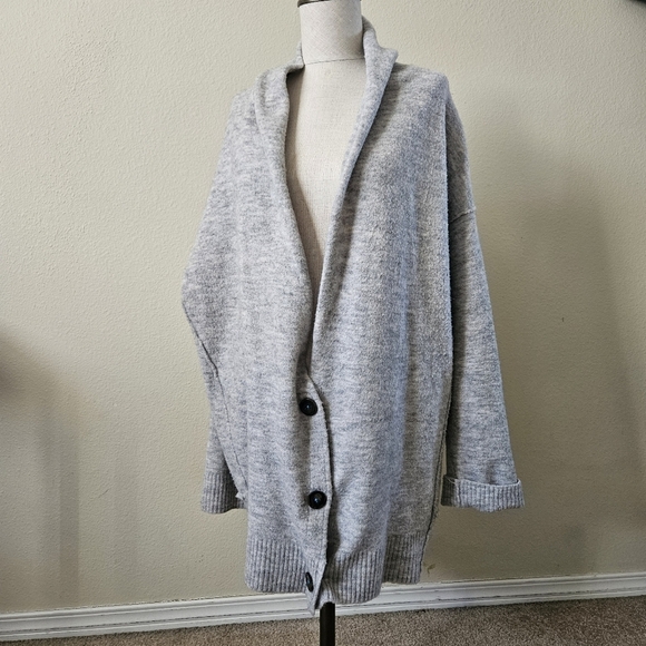 Free People Eucalyptus Cardigan Sweater Grey Wool Blend Oversized Cozy Shawl M - Picture 2 of 14